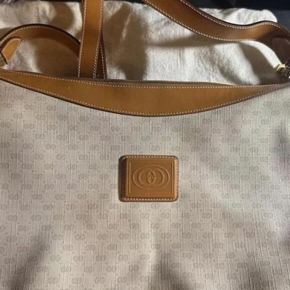 GUCCI GG Supreme‎ Hobo Bag Large Brown Beige Canvas Leather Shoulder Purse